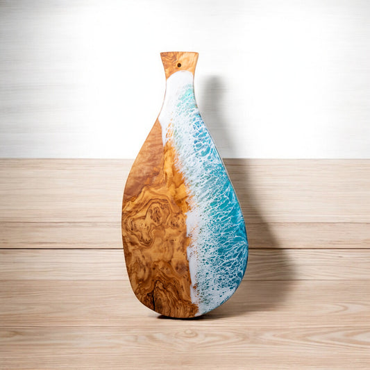 Handcrafted Ocean Wave Olive Wood Charcuterie Board - Serving Platter