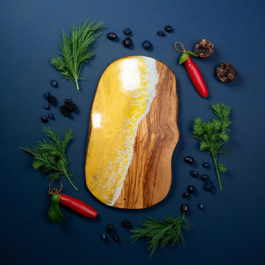 Handcrafted Ocean Wave Olive Wood Charcuterie Board - Serving Platter