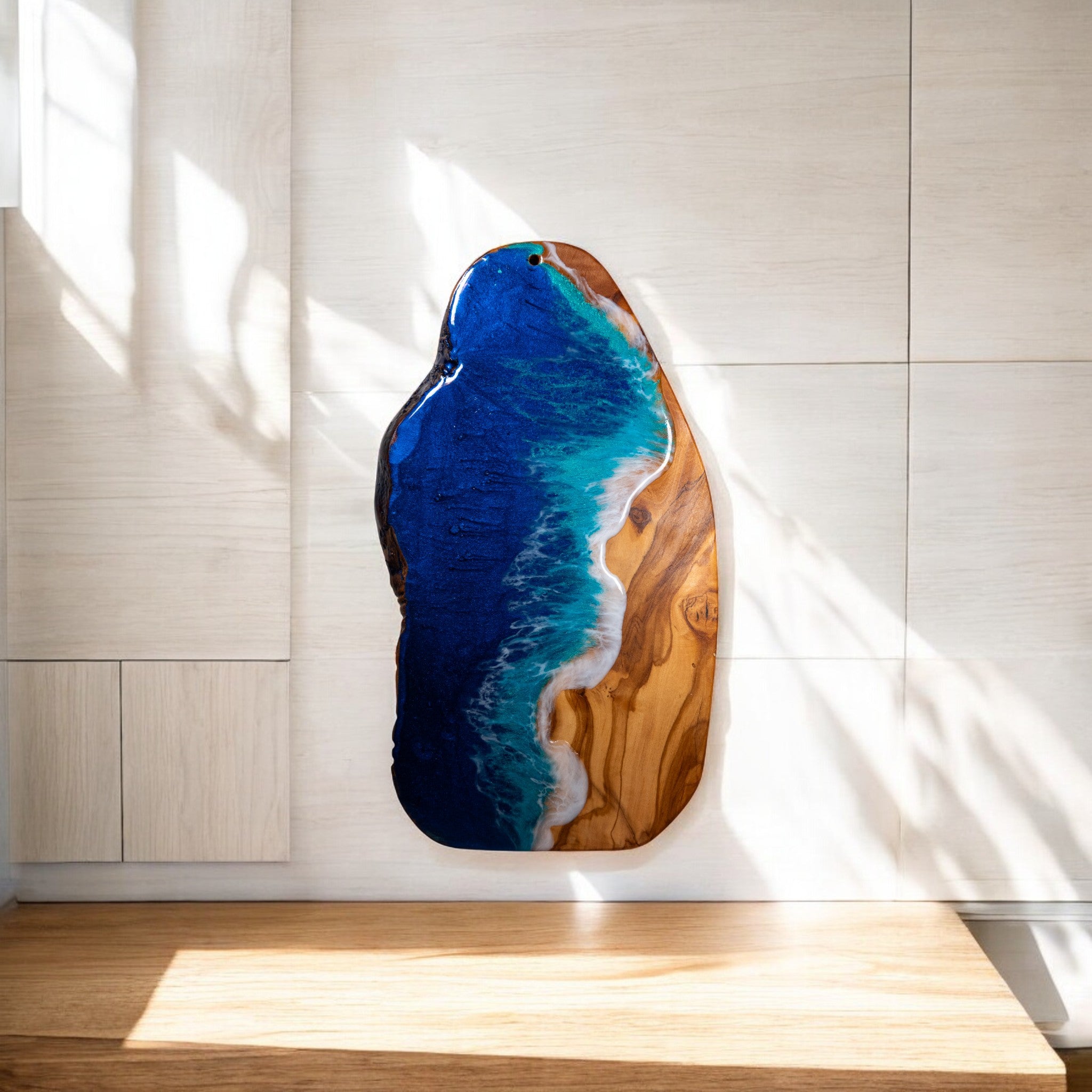 Handcrafted Ocean Wave Olive Wood Charcuterie Board - Serving Platter