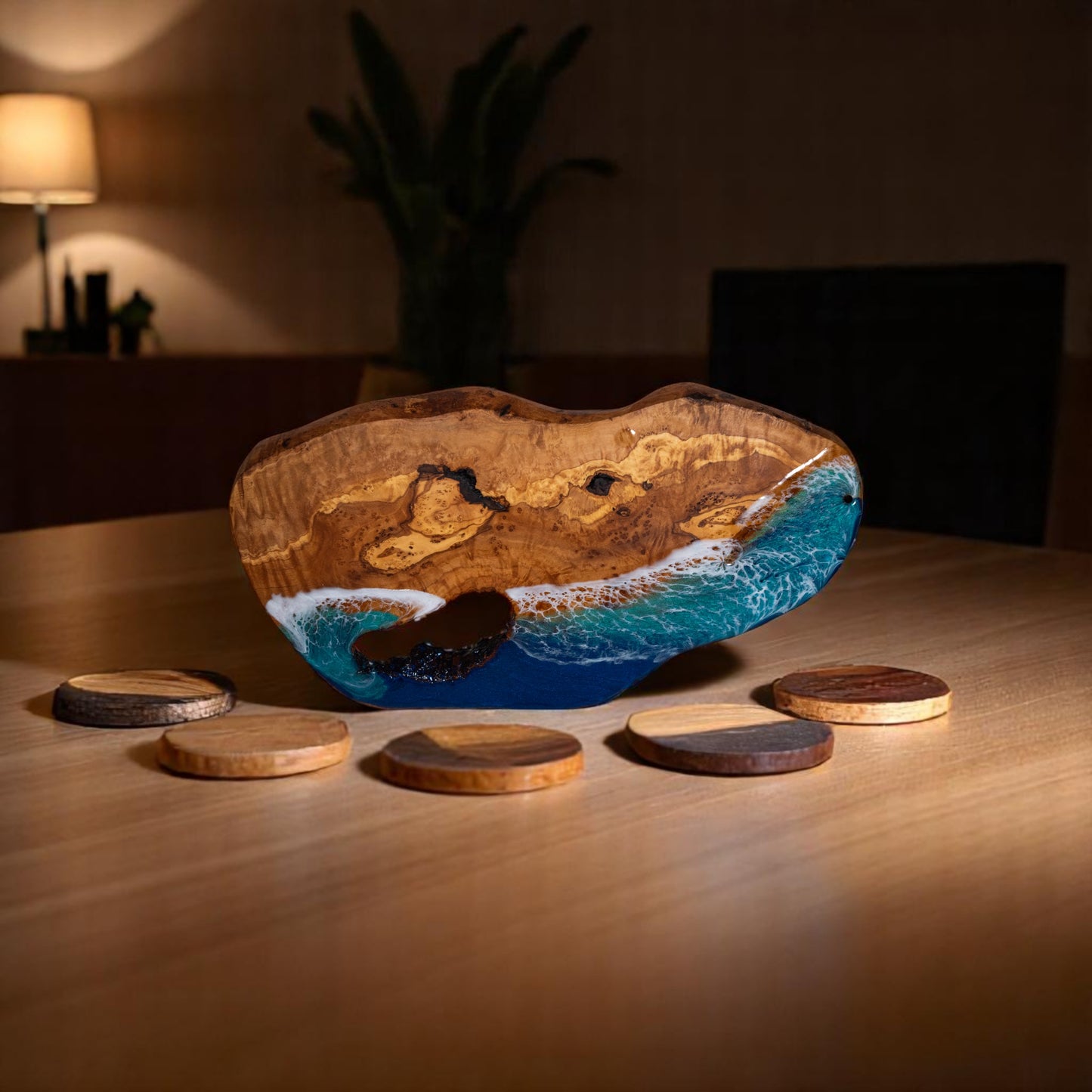Handcrafted Ocean Wave Olive Wood Charcuterie Board - Serving Platter