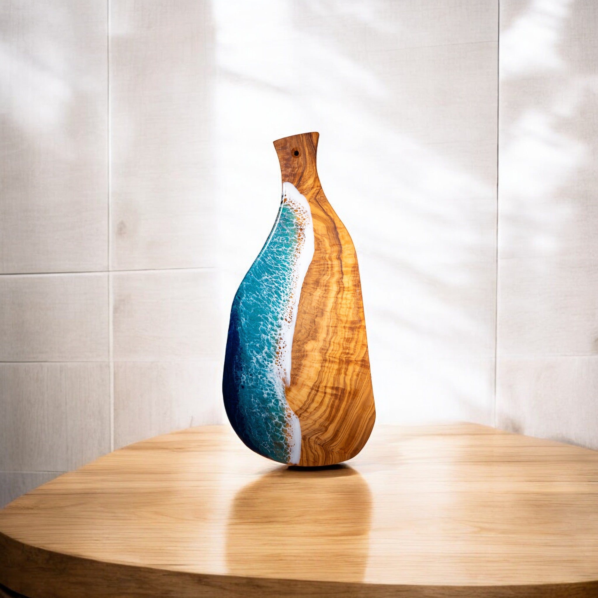 Handcrafted Ocean Wave Olive Wood Charcuterie Board - Serving Platter