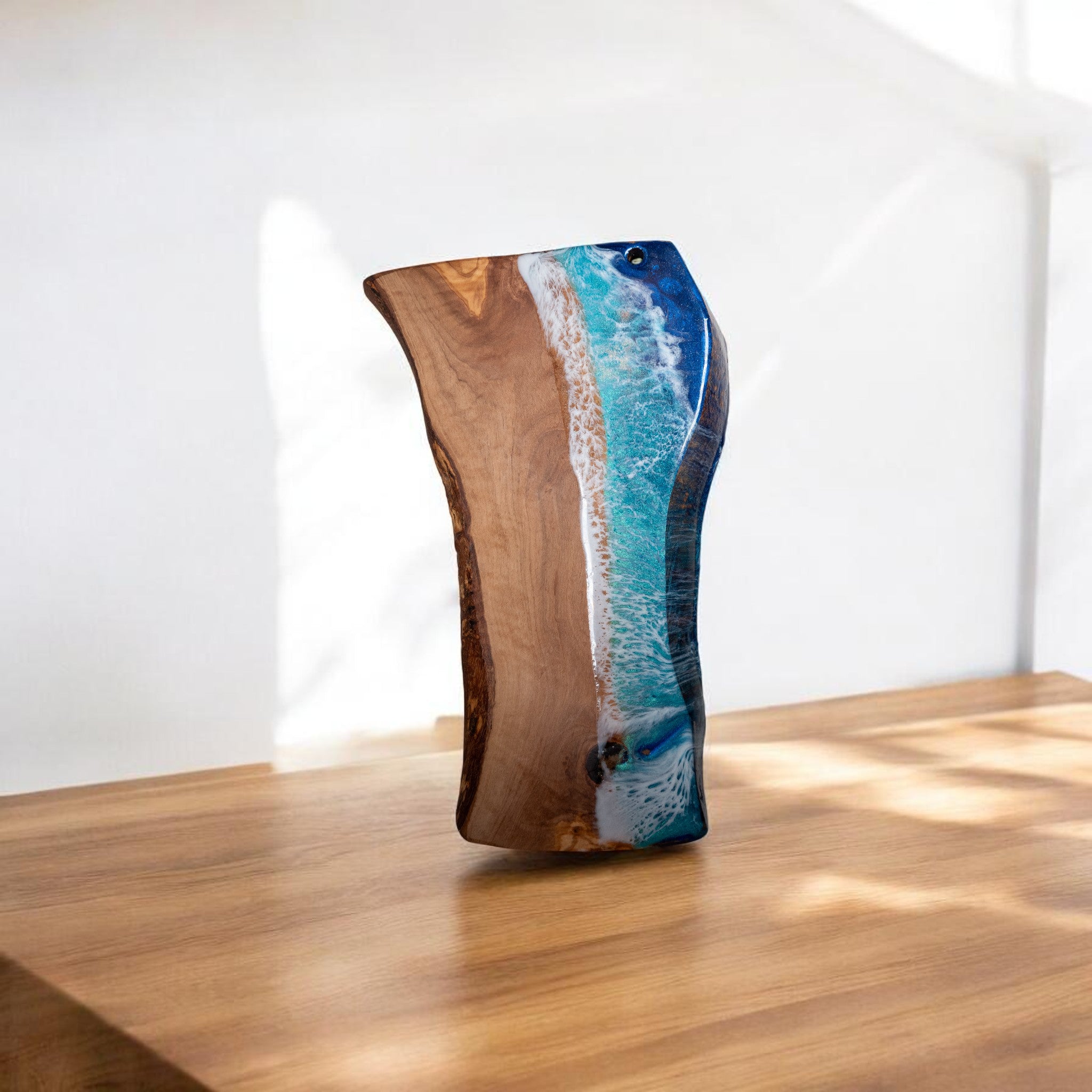 Handcrafted Ocean Wave Olive Wood Charcuterie Board - Serving Platter