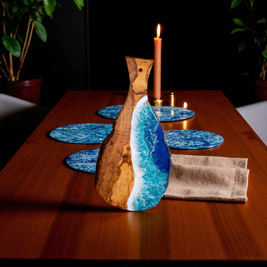 Handcrafted Ocean Wave Olive Wood Charcuterie Board - Serving Platter