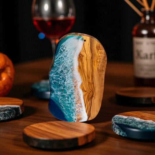 Handcrafted Ocean Wave Olive Wood Charcuterie Board - Serving Platter
