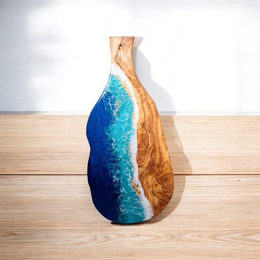 Handcrafted Ocean Wave Olive Wood Charcuterie Board - Serving Platter