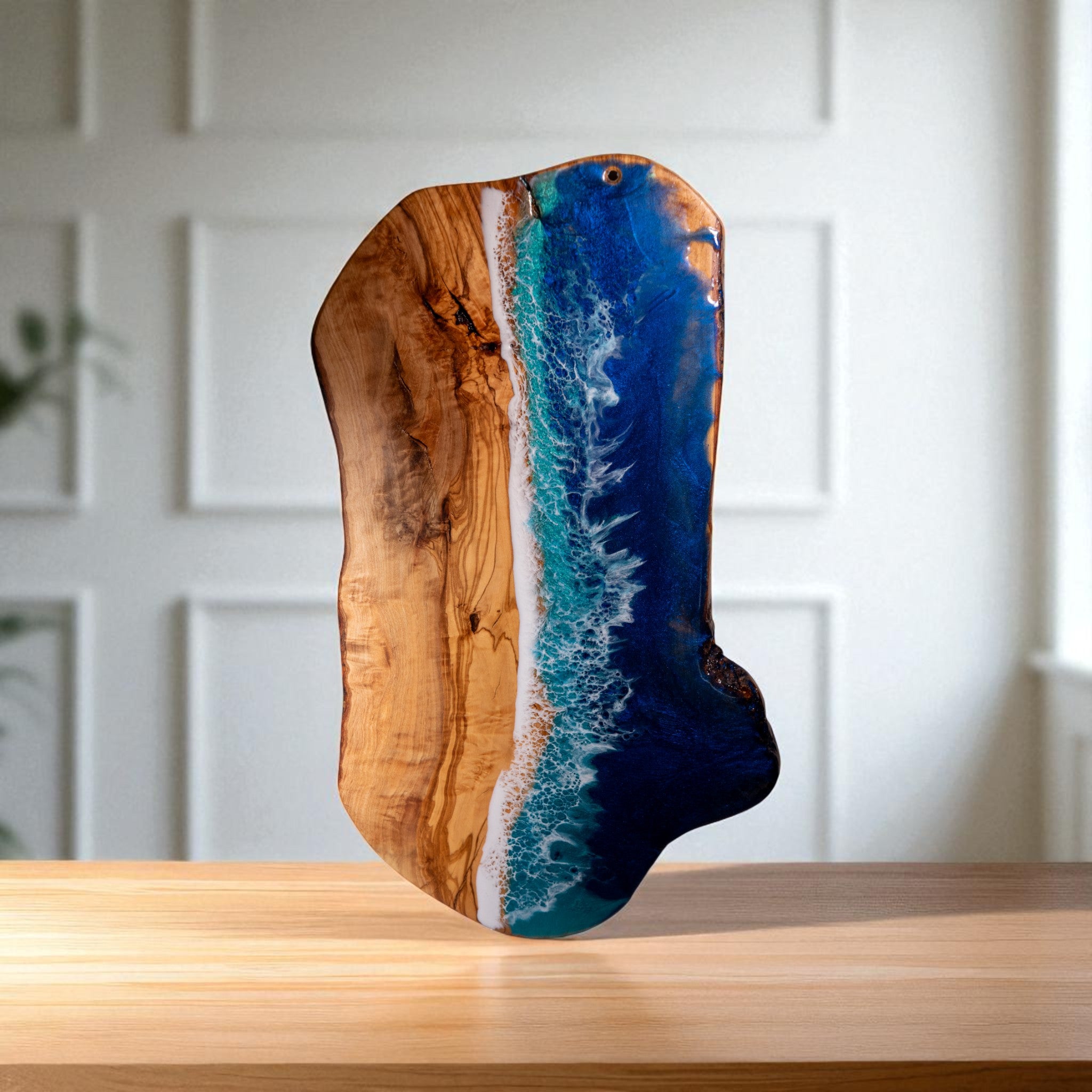 Handcrafted Ocean Wave Olive Wood Charcuterie Board - Serving Platter