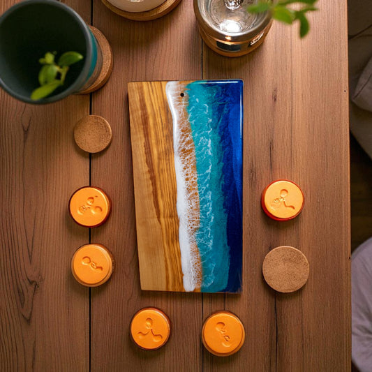 Handcrafted Ocean Wave Olive Wood Charcuterie Board - Serving Platter
