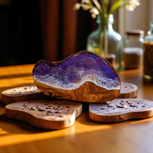 Handcrafted Ocean Wave Olive Wood Charcuterie Board - Serving Platter