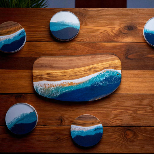 Handcrafted Ocean Wave Olive Wood Charcuterie Board - Serving Platter