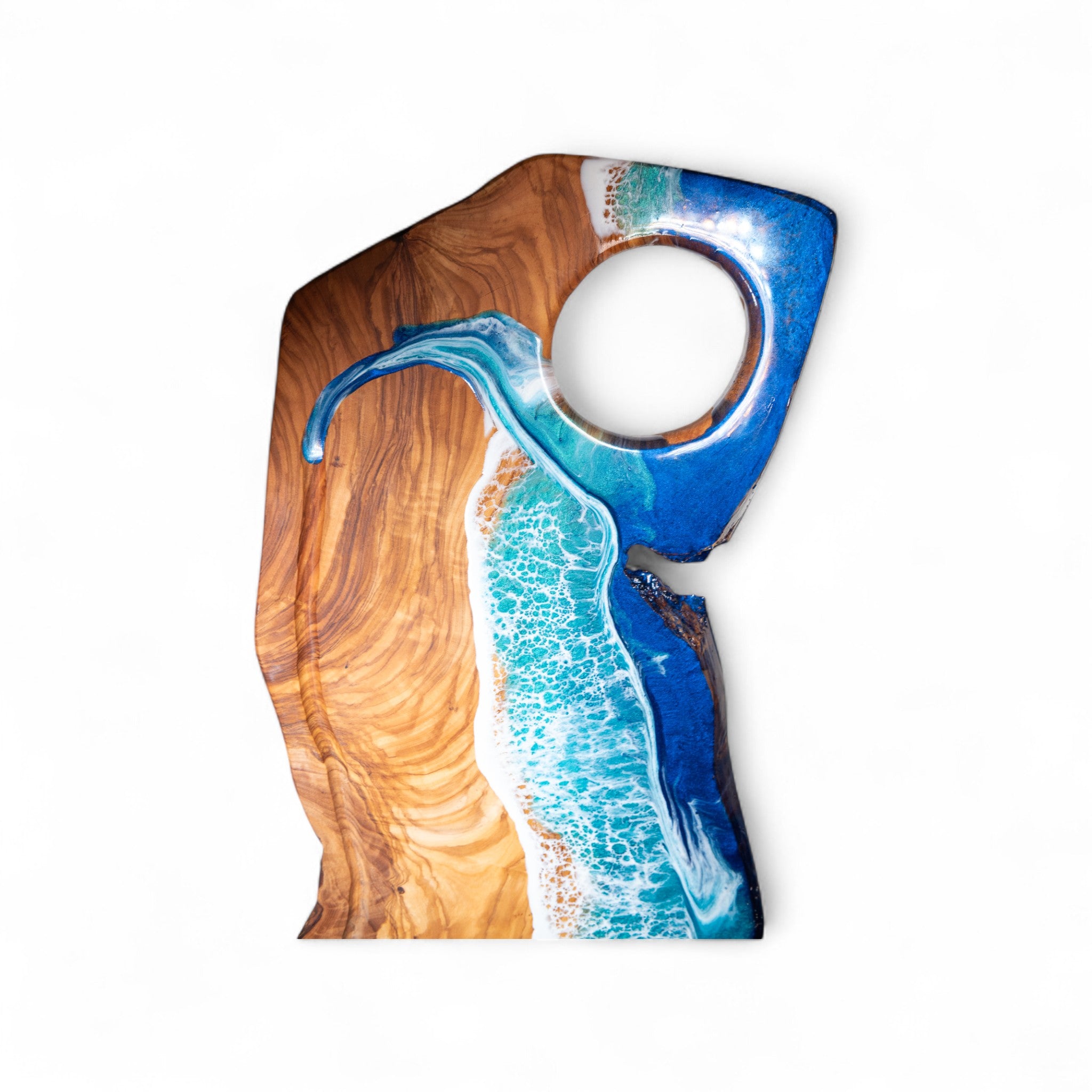 Handcrafted Ocean Wave Olive Wood Charcuterie Board - Serving Platter