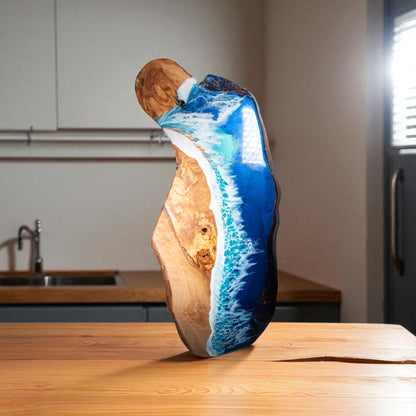 Handcrafted Ocean Wave Olive Wood Charcuterie Board - Serving Platter