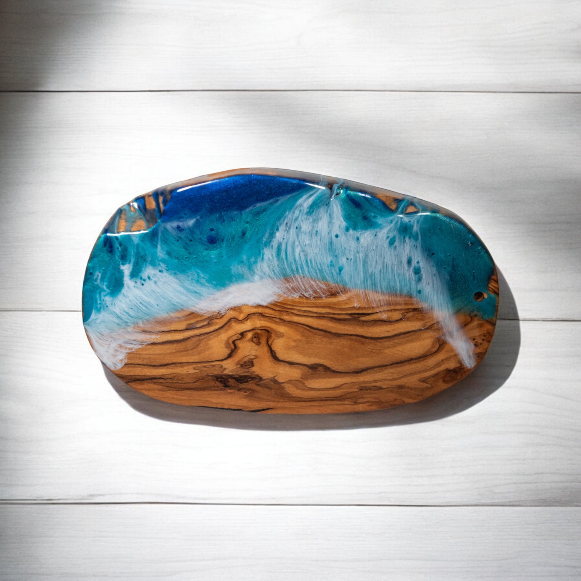 Handcrafted Ocean Wave Olive Wood Charcuterie Board - Serving Platter