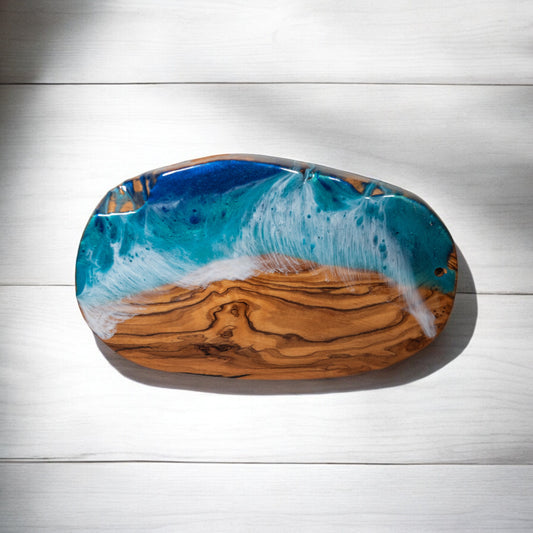 Handcrafted Ocean Wave Olive Wood Charcuterie Board - Serving Platter