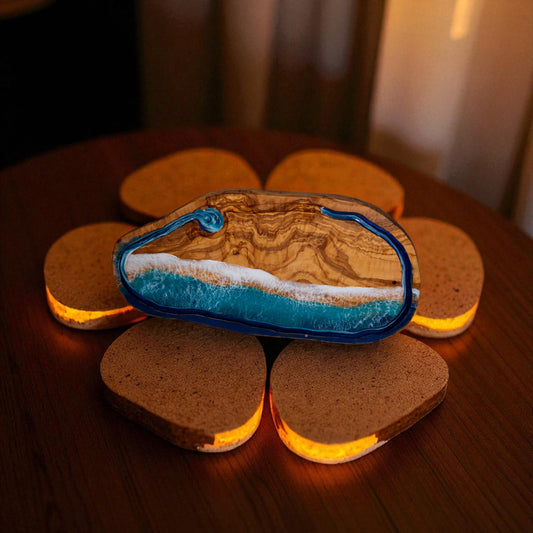 Handcrafted Ocean Wave Olive Wood Charcuterie Board - Serving Platter