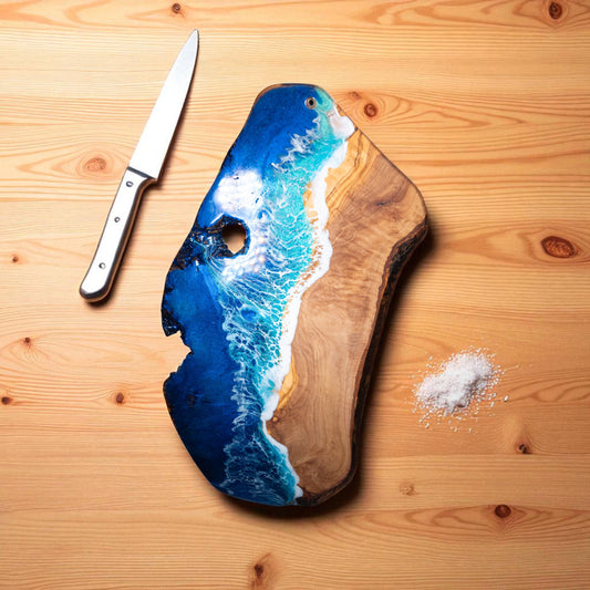 Handcrafted Ocean Wave Olive Wood Charcuterie Board - Serving Platter