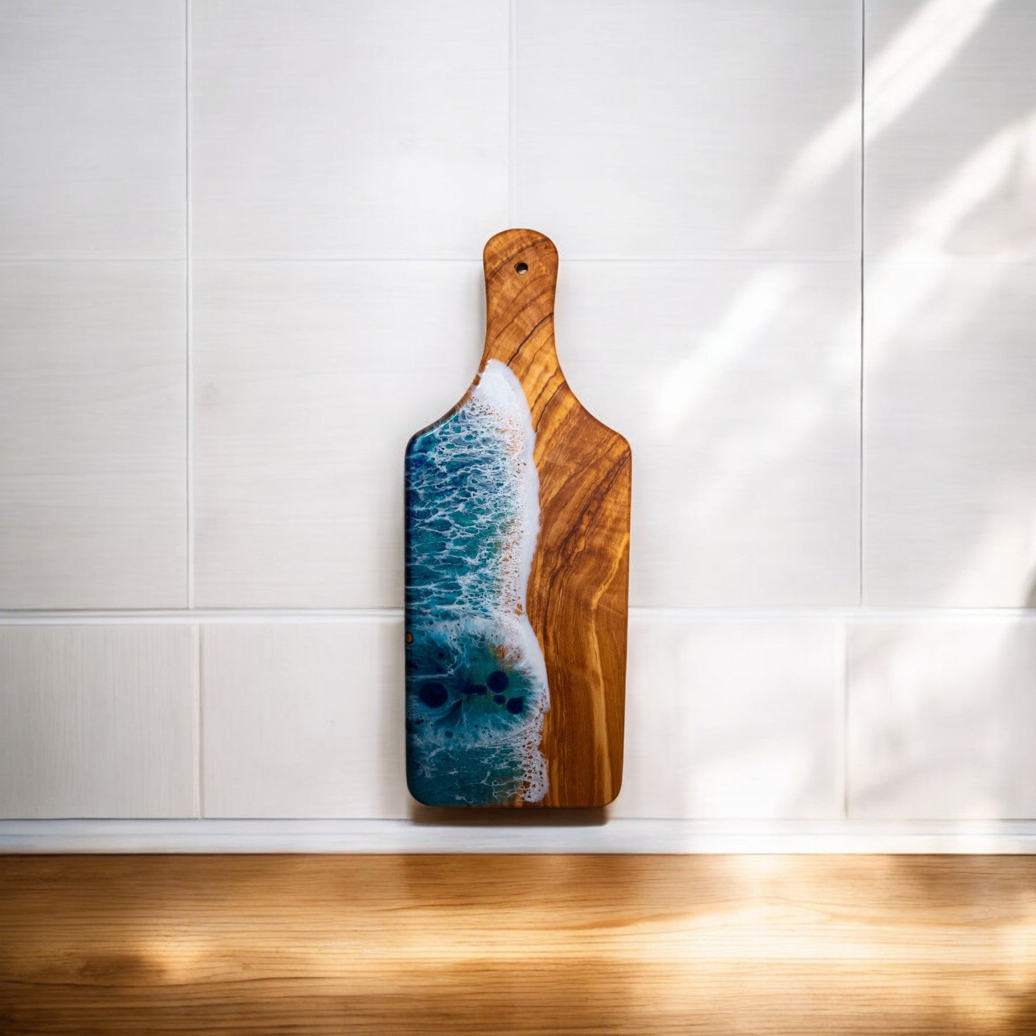 Handcrafted Ocean Wave Olive Wood Charcuterie Board - Serving Platter