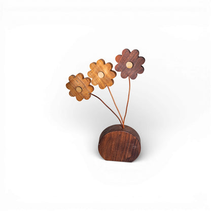 Walnut base wooden daisy flower arrangement with copper wire stems