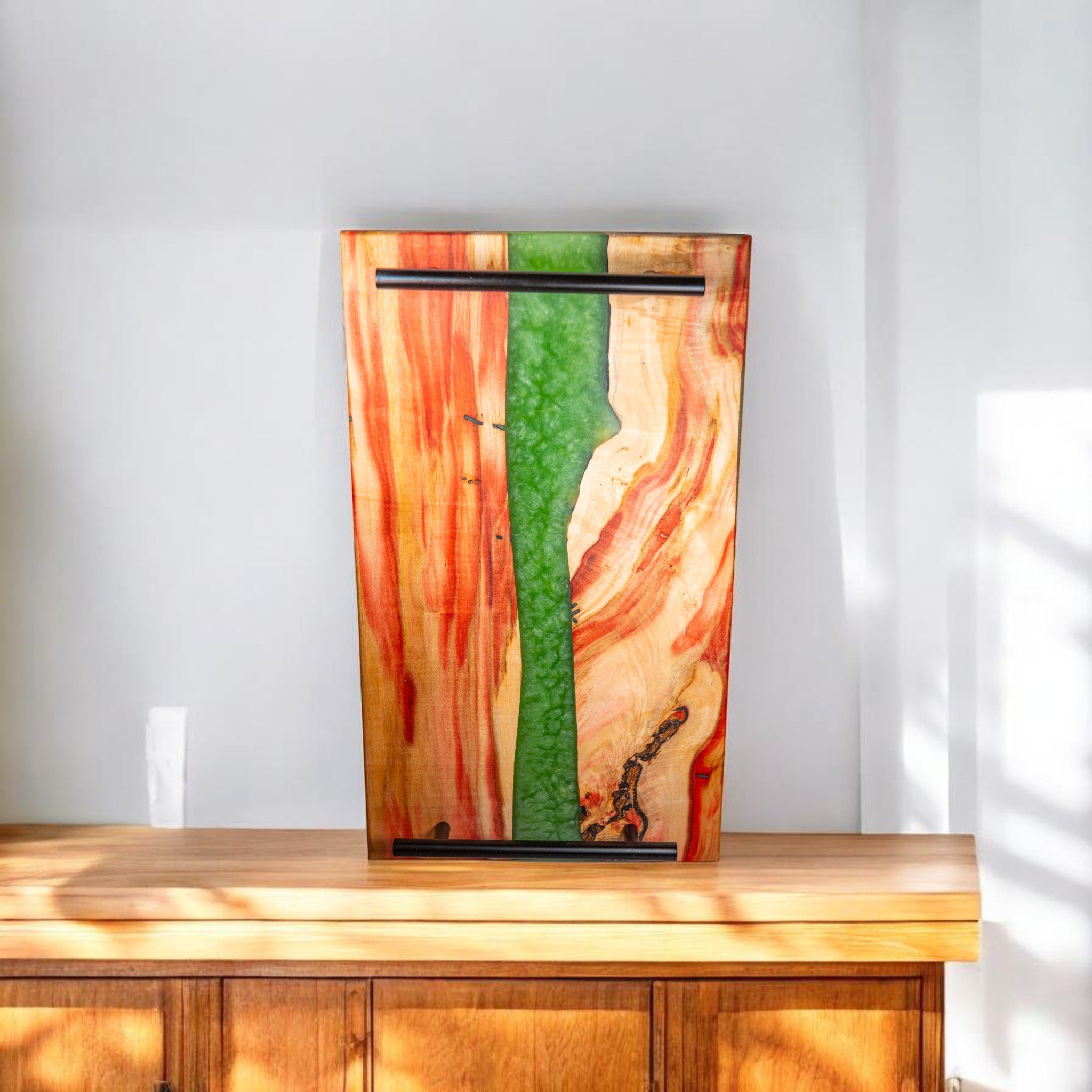 Jade Epoxy Box Elder Charcuterie Boards/Serving Board with Handle