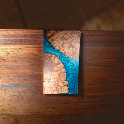 Maple Burl With Seal Blue Epoxy Charcuterie Boards/Serving Board