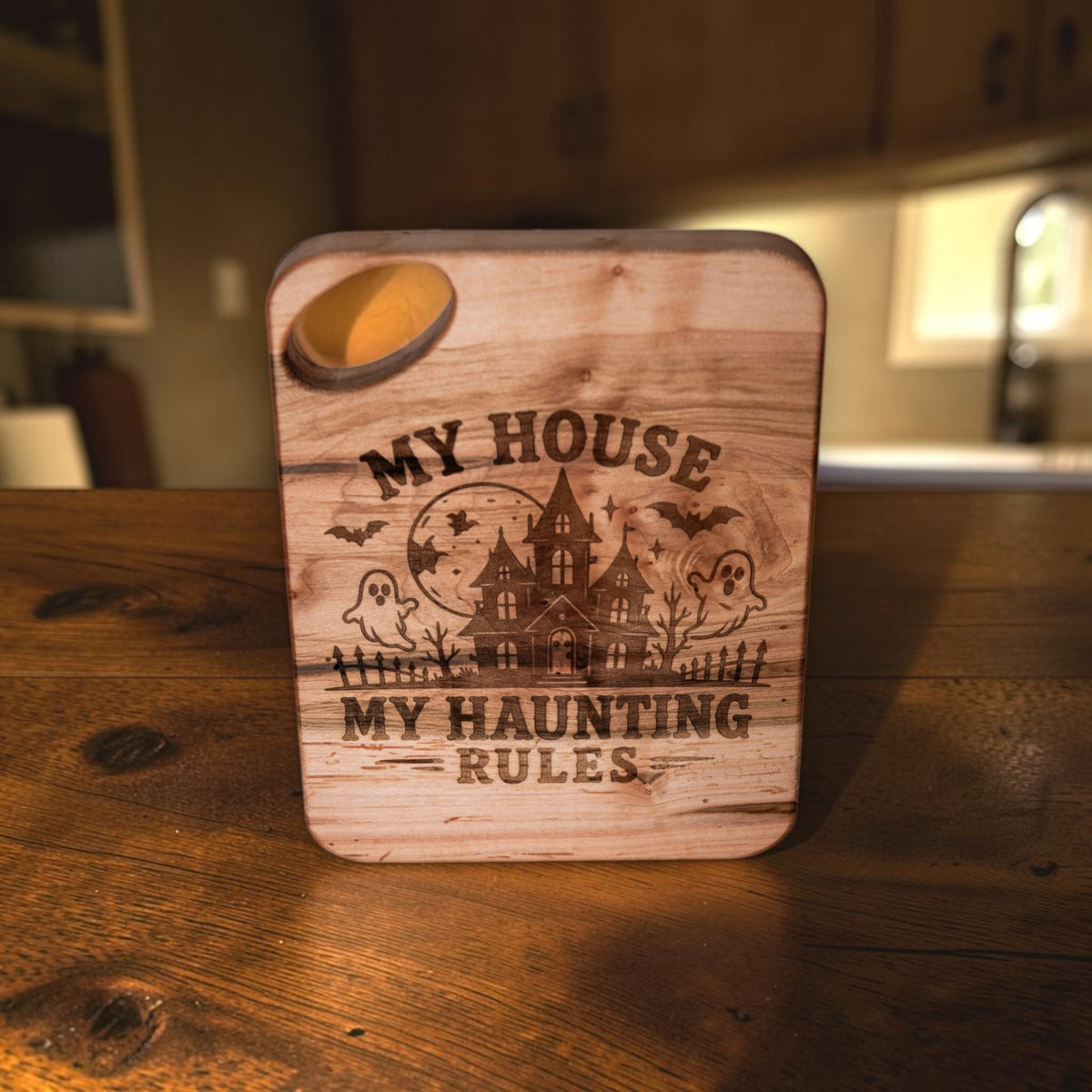 Maple Charcuterie Board/Serving Tray "My House My Haunting"