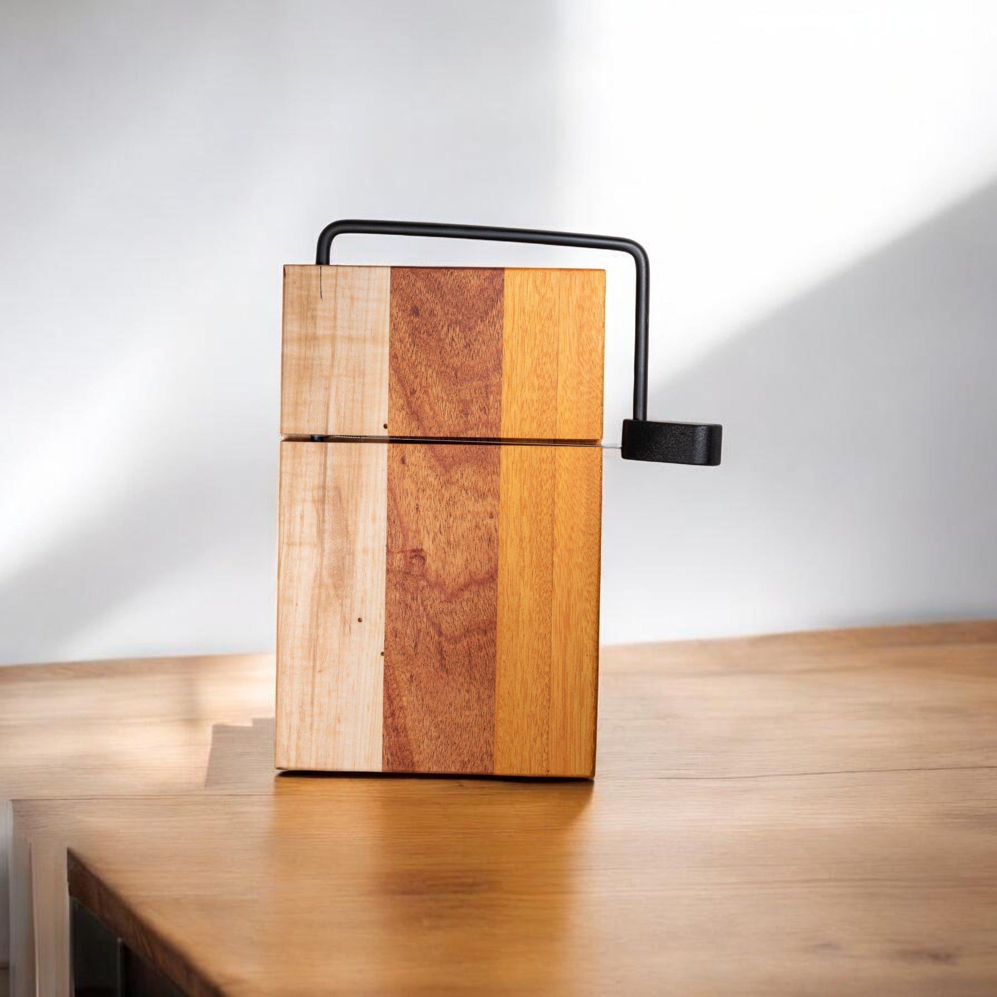 Maple, Mahogany, and Canary Wood Cheese Slicer Board