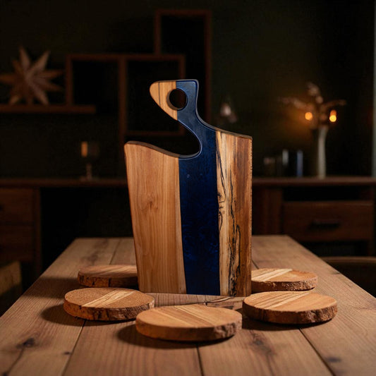 Maple Wood with Dark Blue Epoxy Charcuterie Boards/Serving Board with Handle