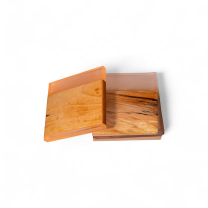 Maple Wood with Glow in Dark Orange/White Epoxy Coaster