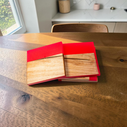 Maple Wood with Neon Pink Epoxy Coaster