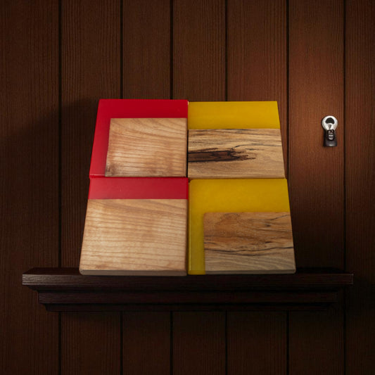 Maple Wood with Red/Yellow Epoxy Coaster