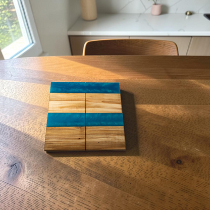 Maple Wood with Sea Blue Epoxy Coaster
