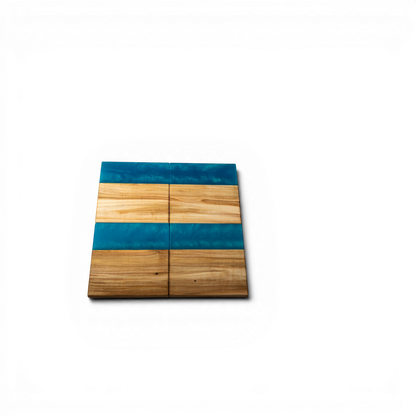 Maple Wood with Sea Blue Epoxy Coaster