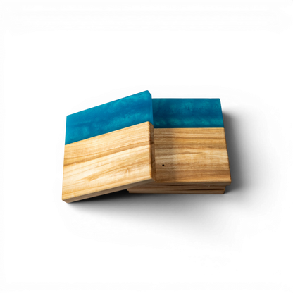 Maple Wood with Sea Blue Epoxy Coaster