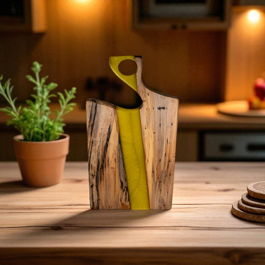 Maple Wood with Yellow Epoxy Charcuterie Boards/Serving Board with Handle