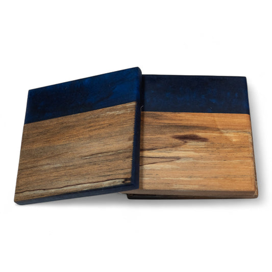 Maple with Dark Blue Epoxy Coaster