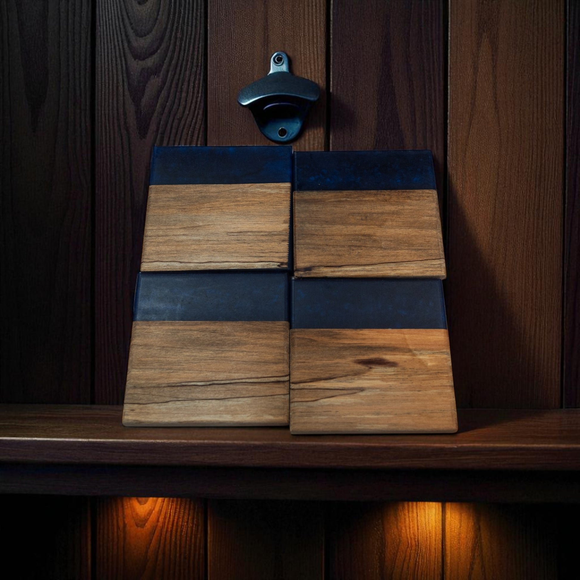 Maple with Dark Blue Epoxy Coaster