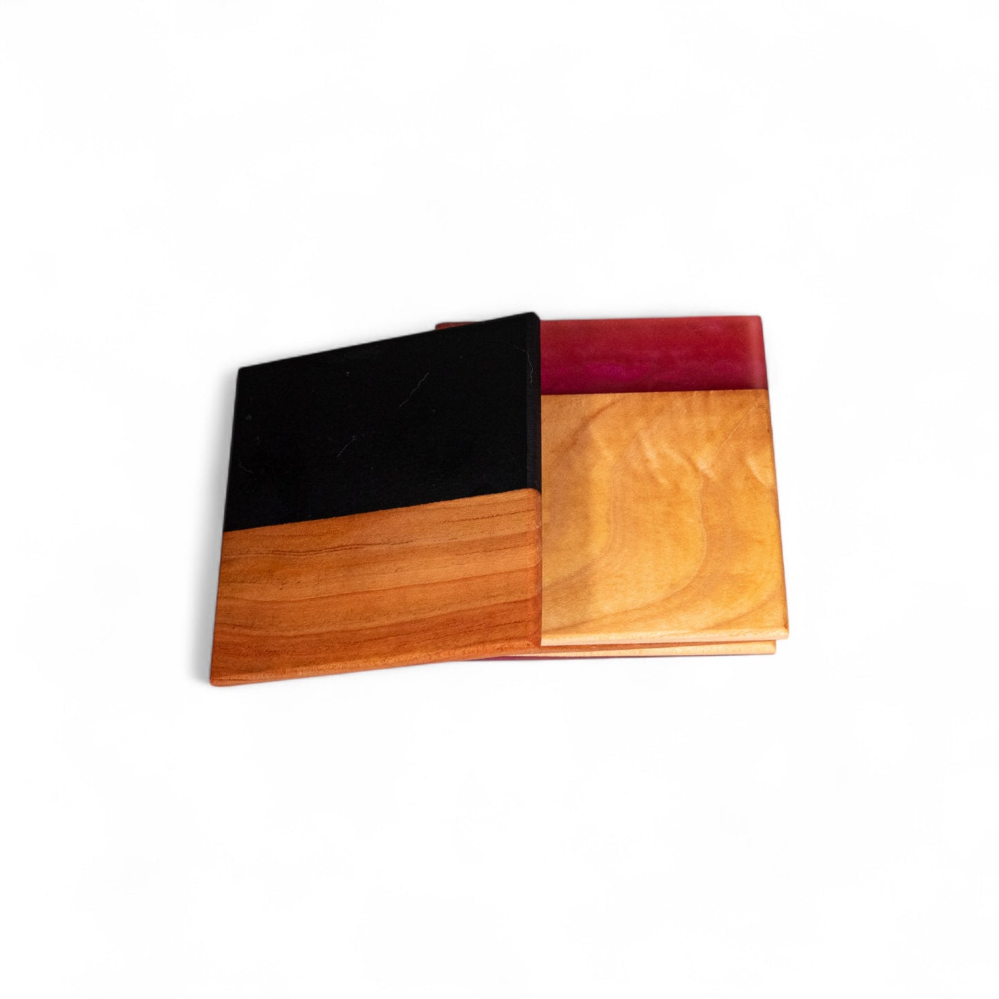 Mix Wood with Black/Med Red Epoxy Coaster