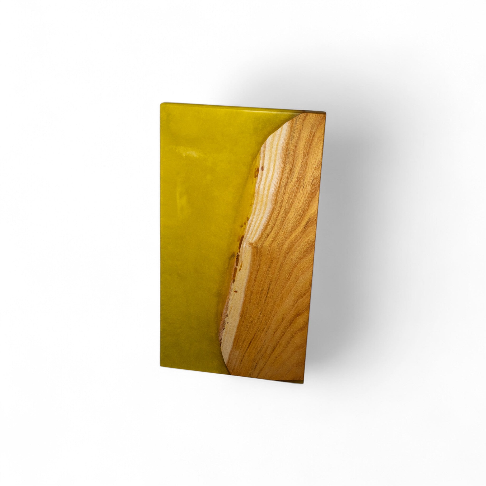 Modern yellow epoxy and natural mulberry wood serving board with live edge