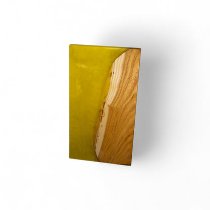 Modern yellow epoxy and natural mulberry wood serving board with live edge