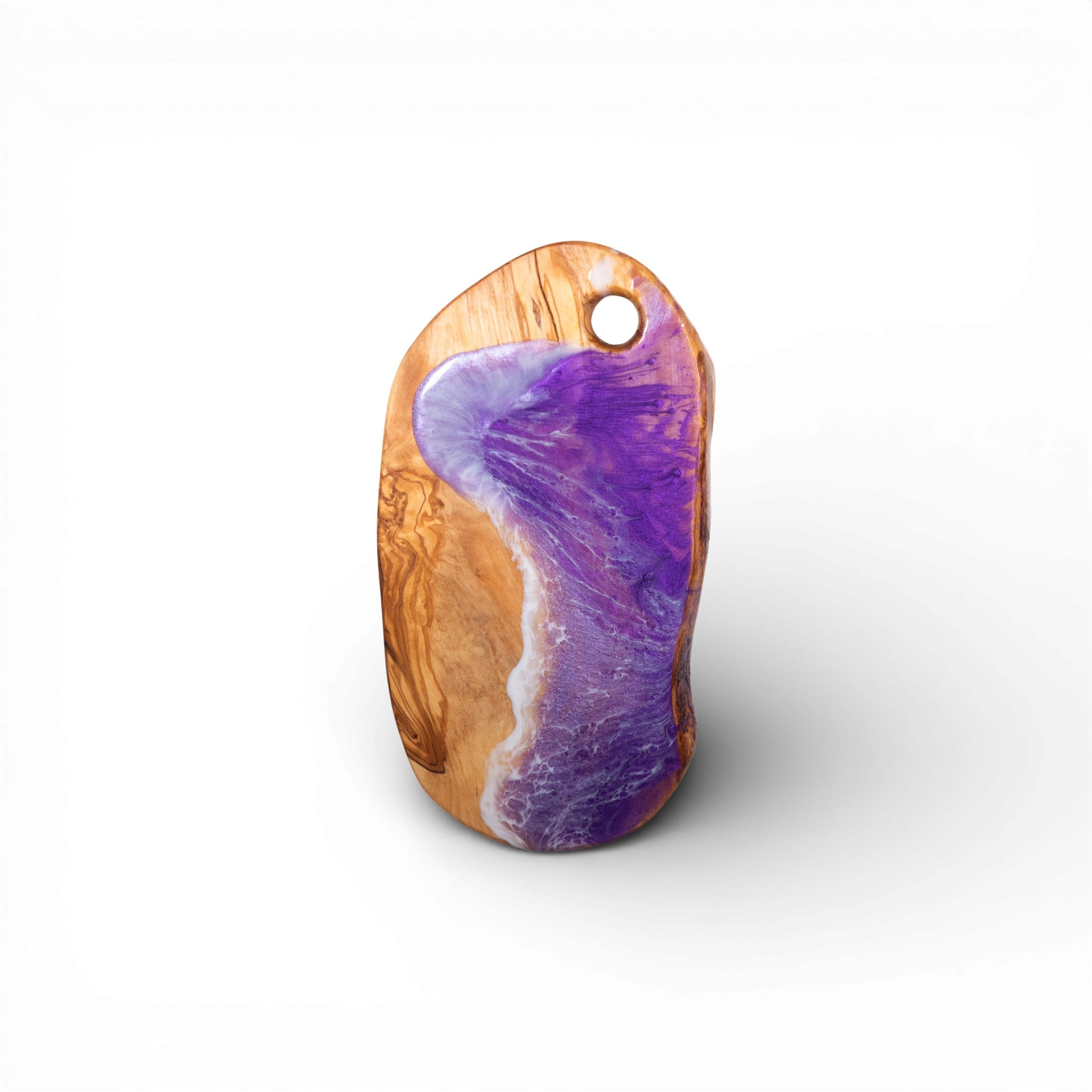 Purple Handcrafted Ocean Wave Olive Wood Charcuterie Board with Juice Groove - Serving Platter