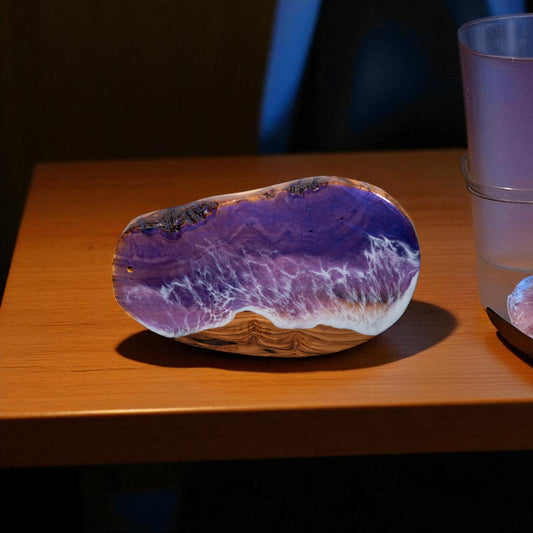 Purple Handcrafted Ocean Wave Olive Wood Charcuterie Board - Serving Platter