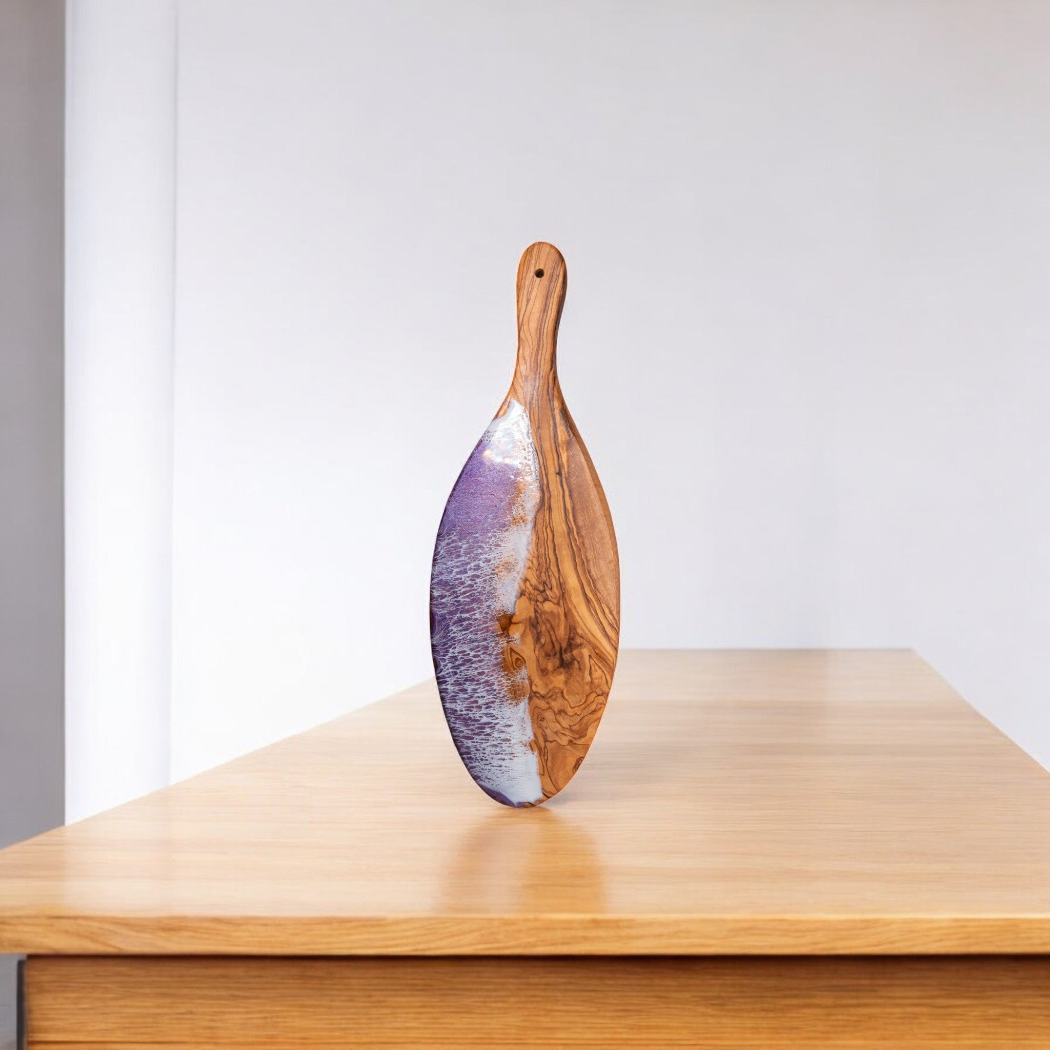 Purple Handcrafted Ocean Wave Olive Wood Charcuterie Board - Serving Platter