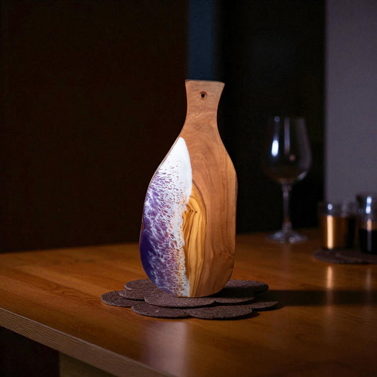 Purple Handcrafted Ocean Wave Olive Wood Charcuterie Board - Serving Platter