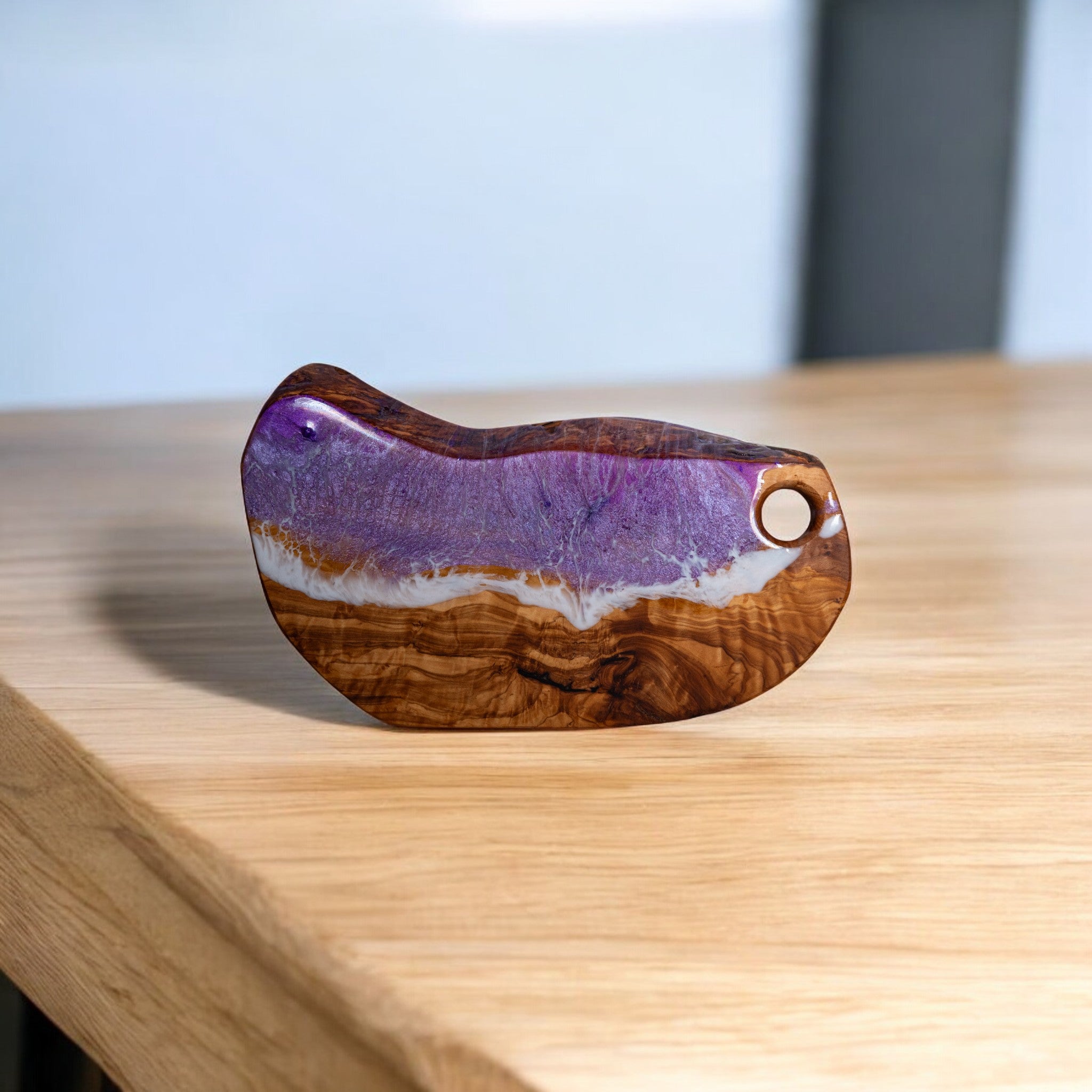 Purple Handcrafted Ocean Wave Olive Wood Charcuterie Board - Serving Platter