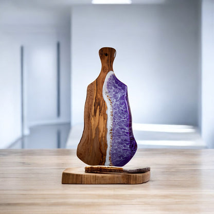 Purple Handcrafted Ocean Wave Olive Wood Charcuterie Board - Serving Platter
