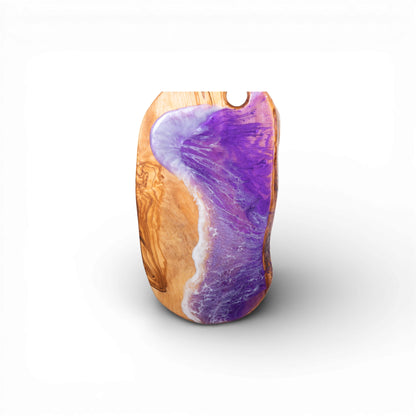 Purple Handcrafted Ocean Wave Olive Wood Charcuterie Board with Juice Groove - Serving Platter
