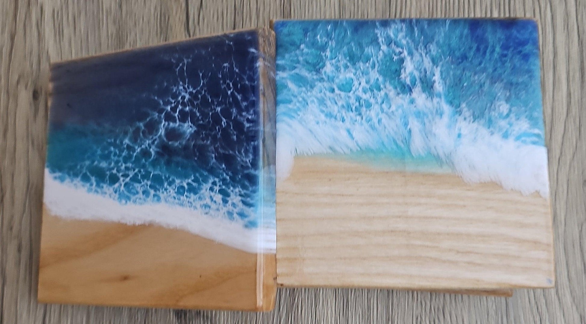 Red Bank- Hickory with Ocean Wave Epoxy Coaster