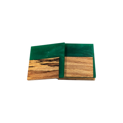 Red Oak with Green Epoxy Coaster