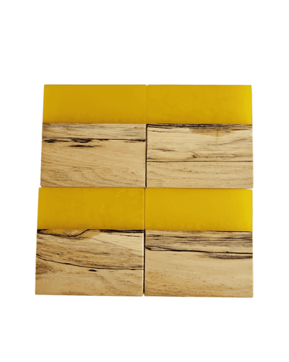 Spalted Hickory with Yellow Epoxy Coaster