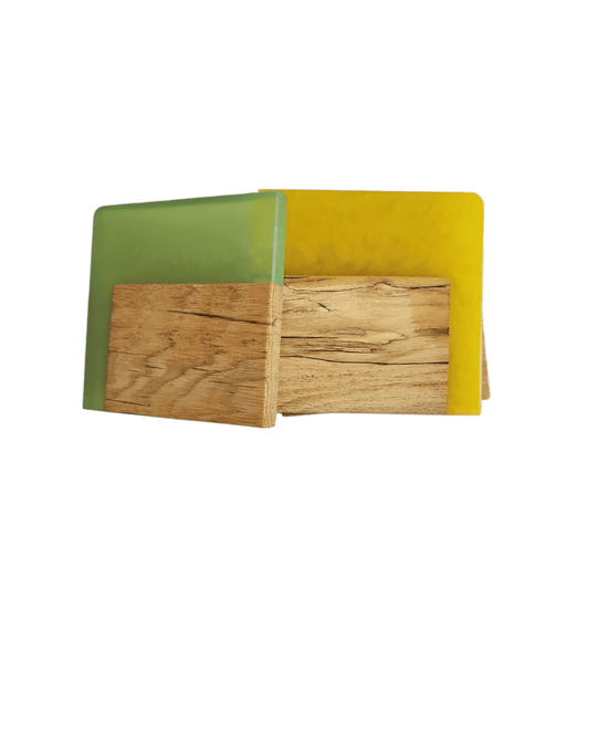 Spalted Hickory with Yellow/Jade Epoxy Coaster