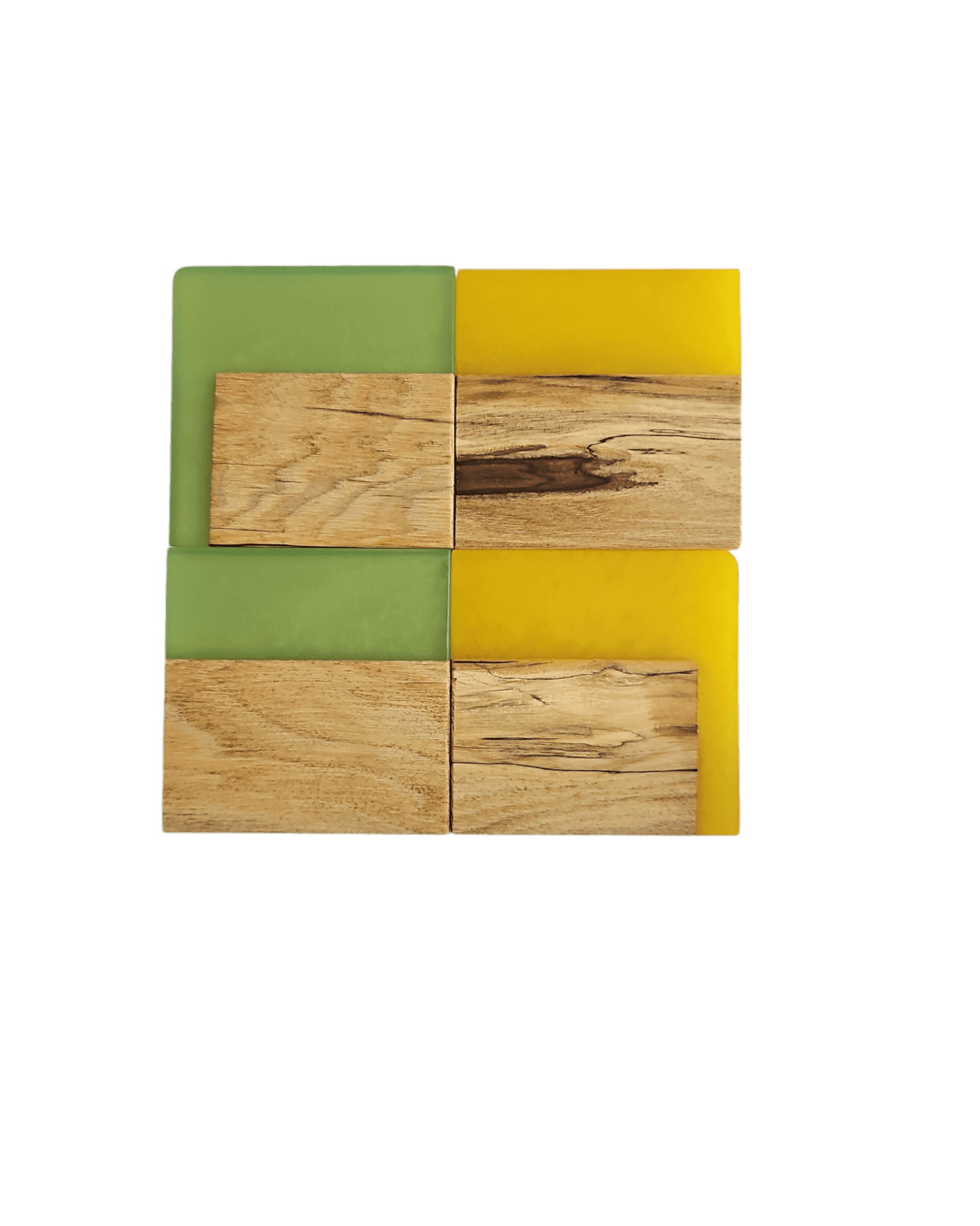 Spalted Hickory with Yellow/Jade Epoxy Coaster
